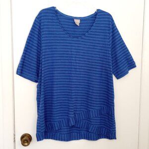 Chico's Blue Shadow Stripe Elbow-Sleeve Top